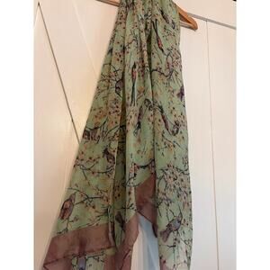 Michela Bird Print Long Scarf Wrap Boho Cottagecore Naturecore Woodland Shawl